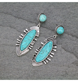 EARRING BIG AZTEC SEMI STONE TURQ POST DANGLE