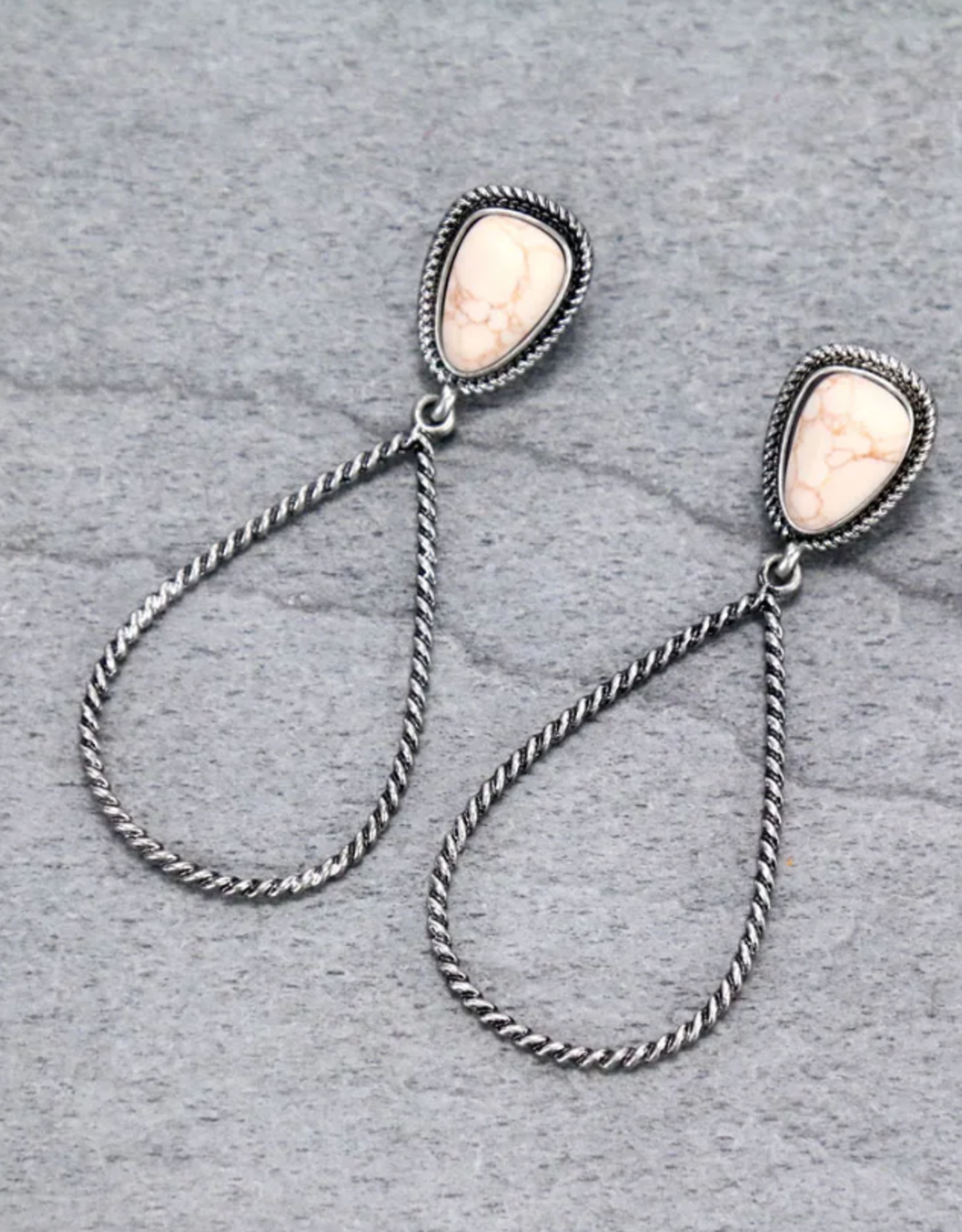 EARRING METAL TEARDROP DANGLE W/SEMI STONE POST