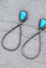 EARRING METAL TEARDROP DANGLE W/SEMI STONE POST