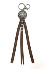 KEYC HAIN COIN W/LEATHER TASSLES & TURQ BALL KEY CHAIN