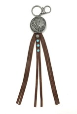 KEYC HAIN COIN W/LEATHER TASSLES & TURQ BALL KEY CHAIN