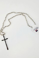 NECKLACE LONG W/GLASS LINKED BEADS & METAL CROSS PENDANT