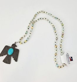 NECKLACE LONG REAL STONE BEADS W/THUNDERBIRD PENDANT