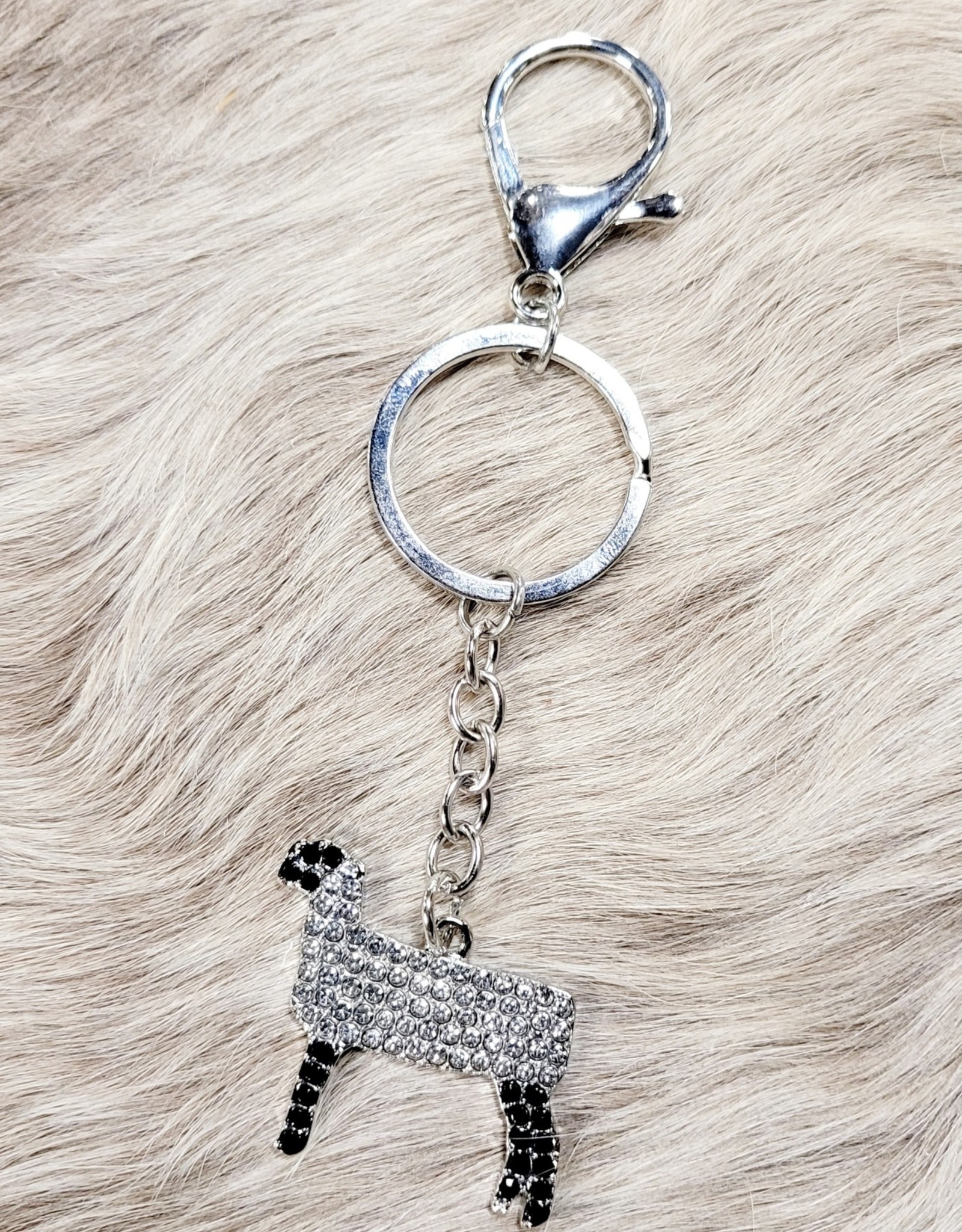 KEY CHAIN SILVER ANIMAL W/CRYSTAL BEADS