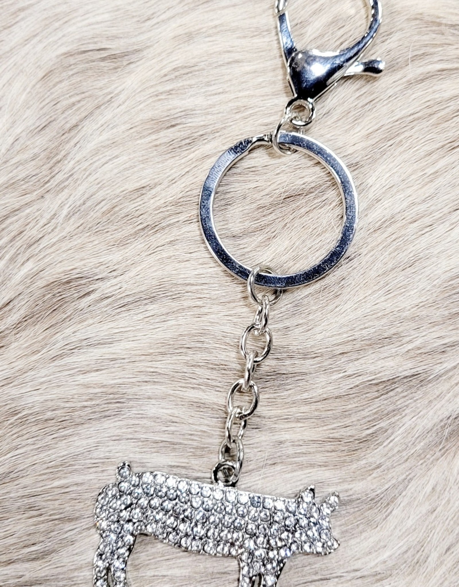 KEY CHAIN SILVER ANIMAL W/CRYSTAL BEADS