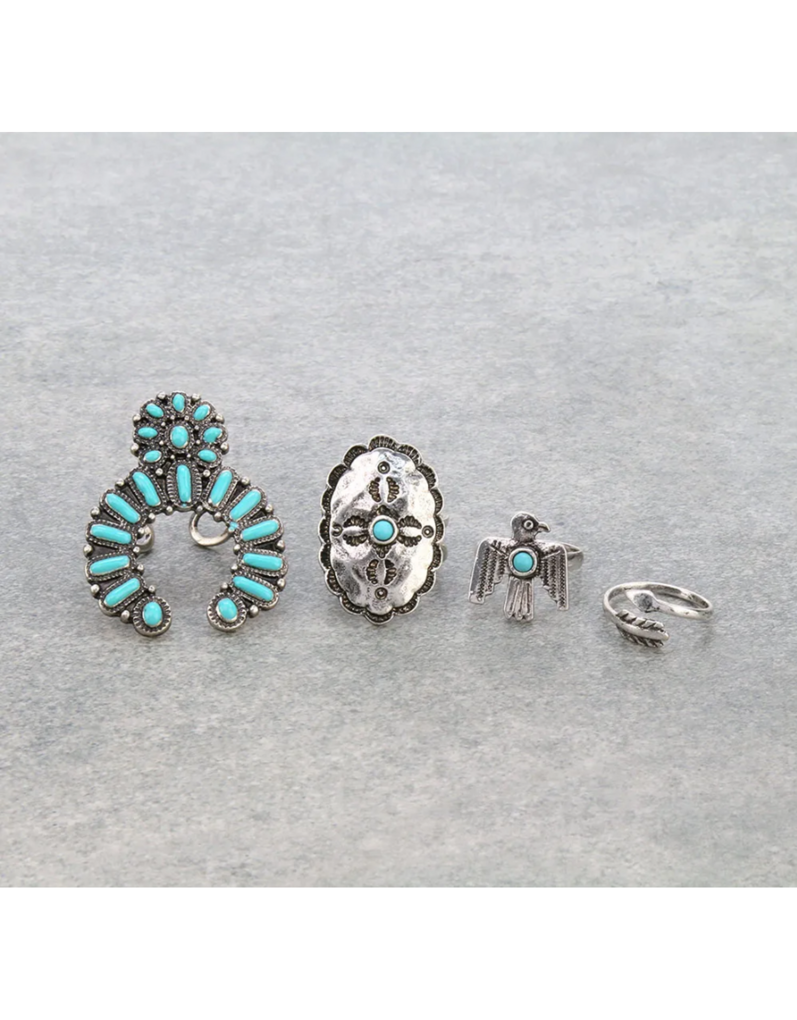 RING WESTERN DESIGN SEMI STONE TURQ 4-CUFF SET