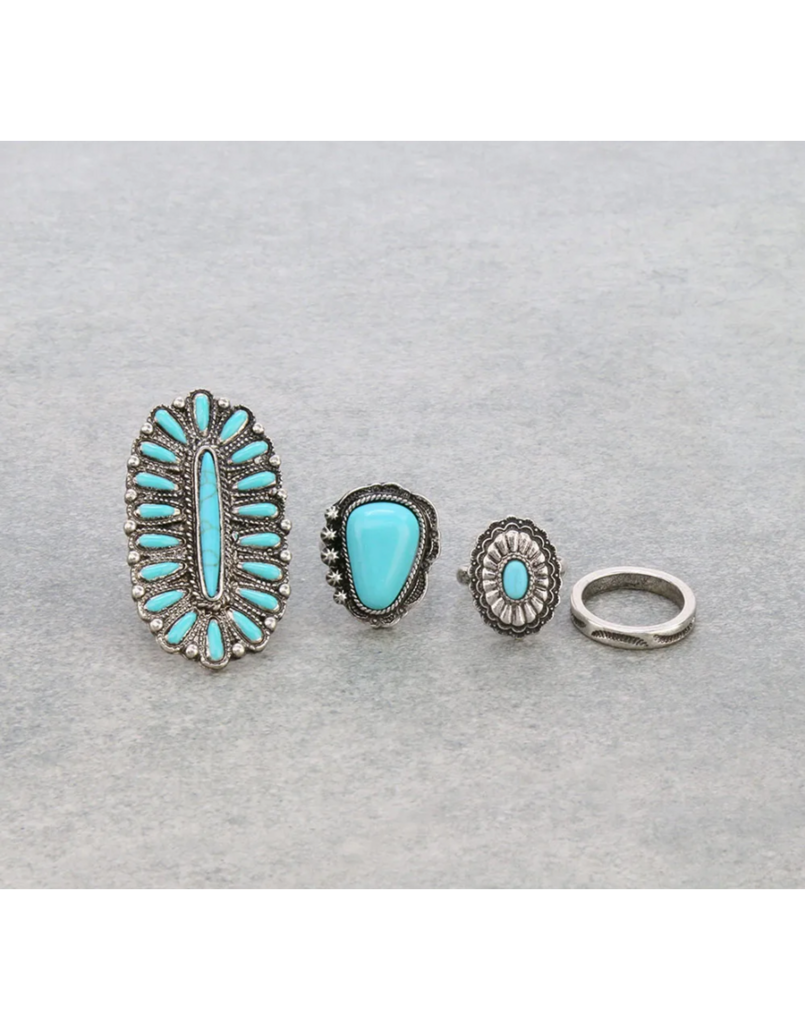 RING WESTERN DESIGN SEMI STONE TURQ 4-CUFF SET