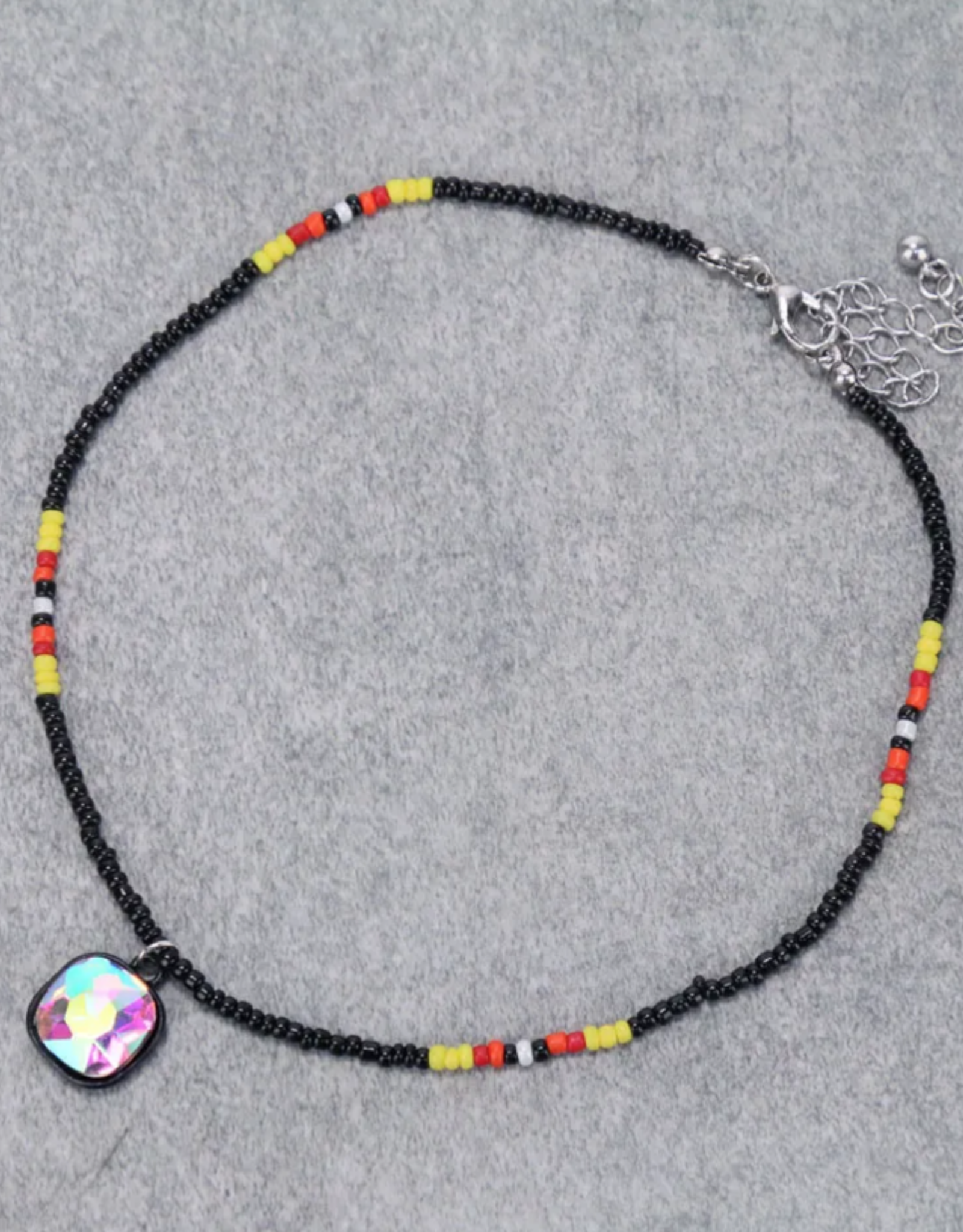 NECKLACE SEED BEAD W/GLASS STONE CHOKER