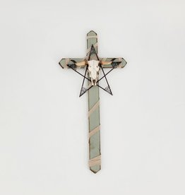 CROSS LARGE GREEN WOOD CROSS W/SKULL & STAR