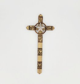 CROSS WOOD WALL DECOR W/METAL & STAR