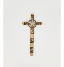 CROSS WOOD WALL DECOR W/METAL & STAR