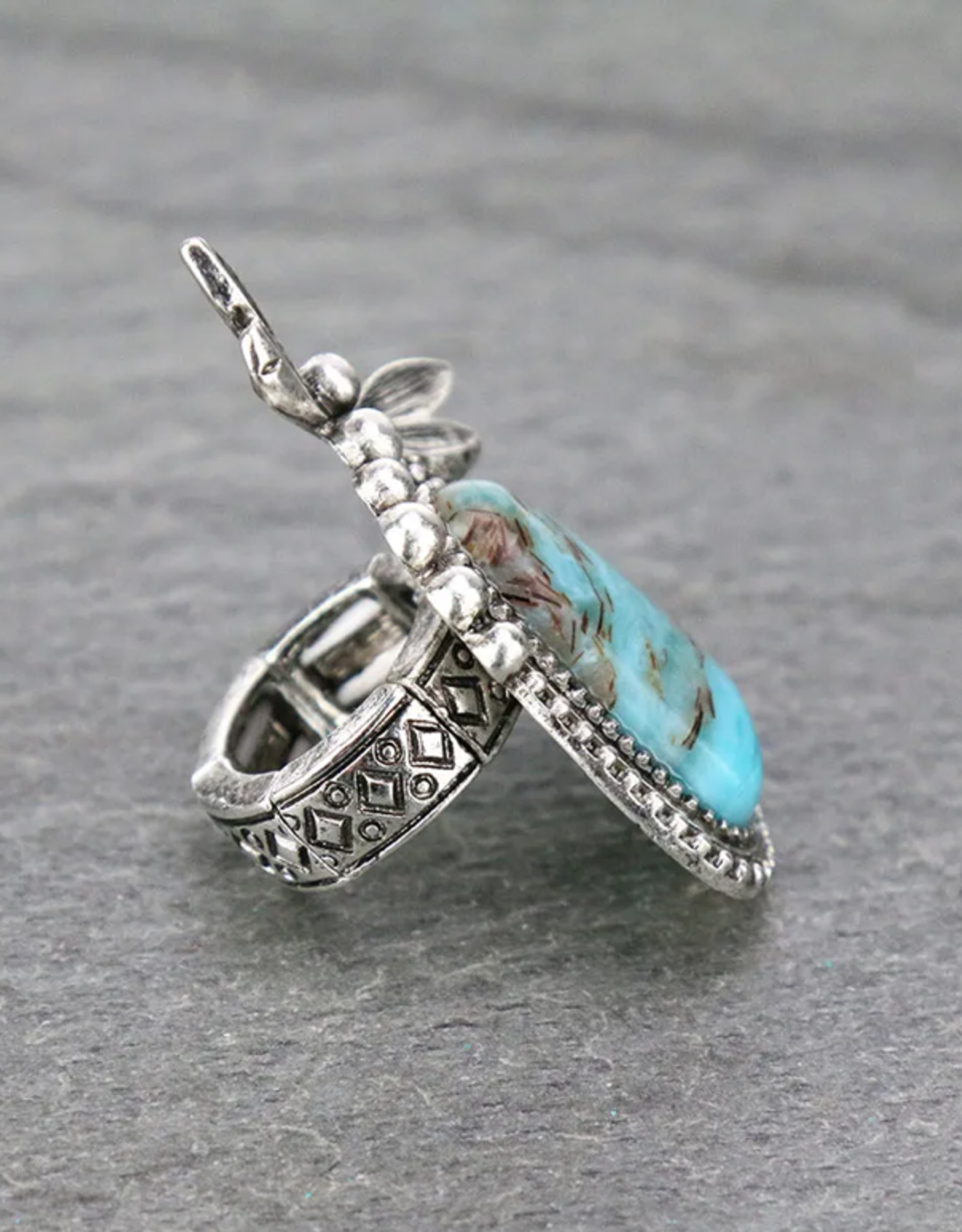 RING WESTERN DRAGONFLY TURQ SEMI STONE STRETCH