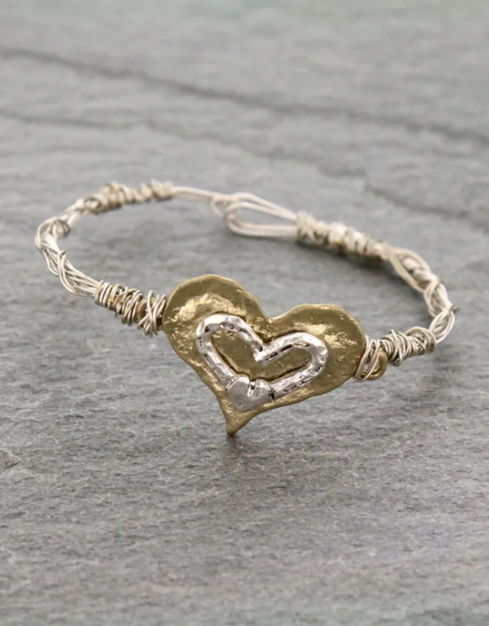 Emulily Heart with Rhinestone Wire Bangle Bracelet