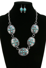 NECKLACE SET WESTERN CONCHO W/TURQ OVAL DOTS W/EARRINGS