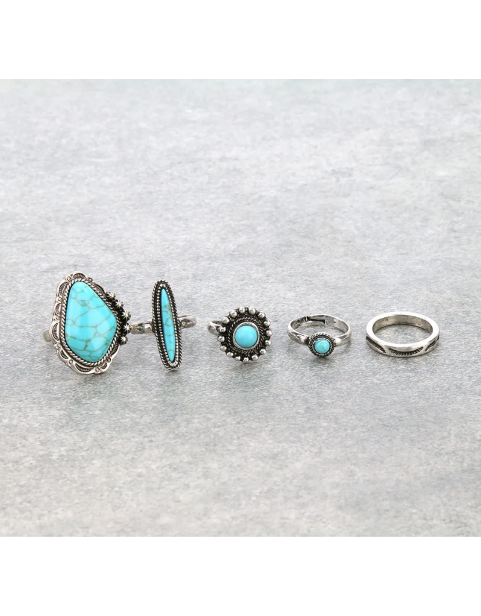 RING WESTERN DESIGN SEMI STONE TURQ 4-CUFF SET