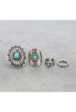 RING WESTERN DESIGN SEMI STONE TURQ 4-CUFF SET
