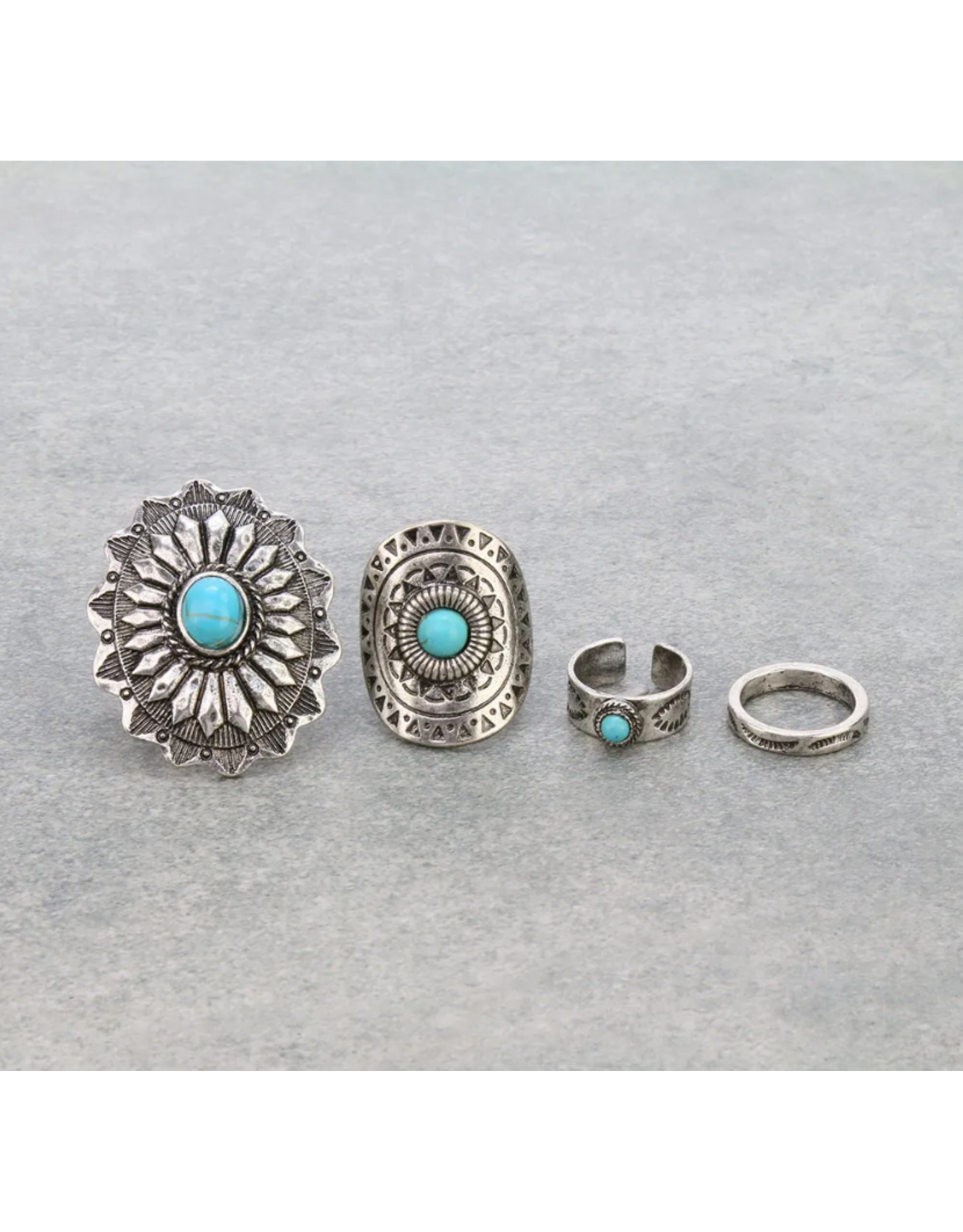 RING WESTERN DESIGN SEMI STONE TURQ 4-CUFF SET