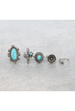 RING WESTERN DESIGN SEMI STONE TURQ 4-CUFF SET