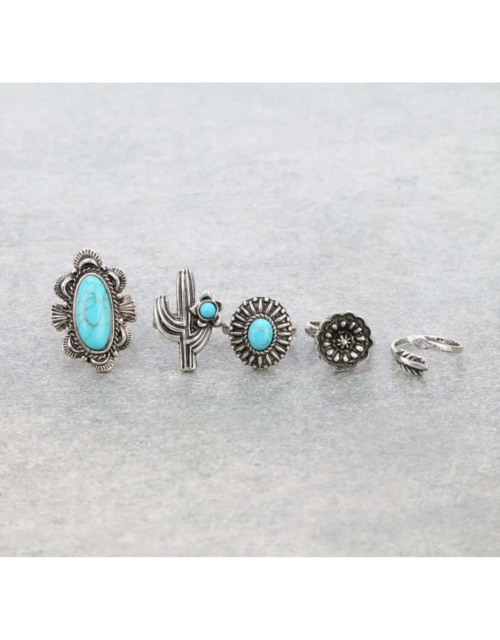 RING WESTERN DESIGN SEMI STONE TURQ 4-CUFF SET