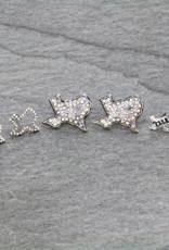 EARRING 3-PAIR TEXAS MAP W/CLEAR CRYSTALS