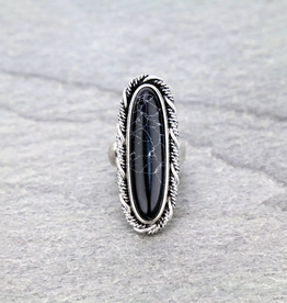 RING LARGE BLK OVAL STONE STRETCH