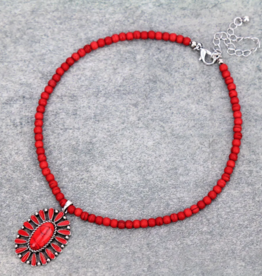 NECKLACE 4MM BEAD W/CONCHO PENDANT