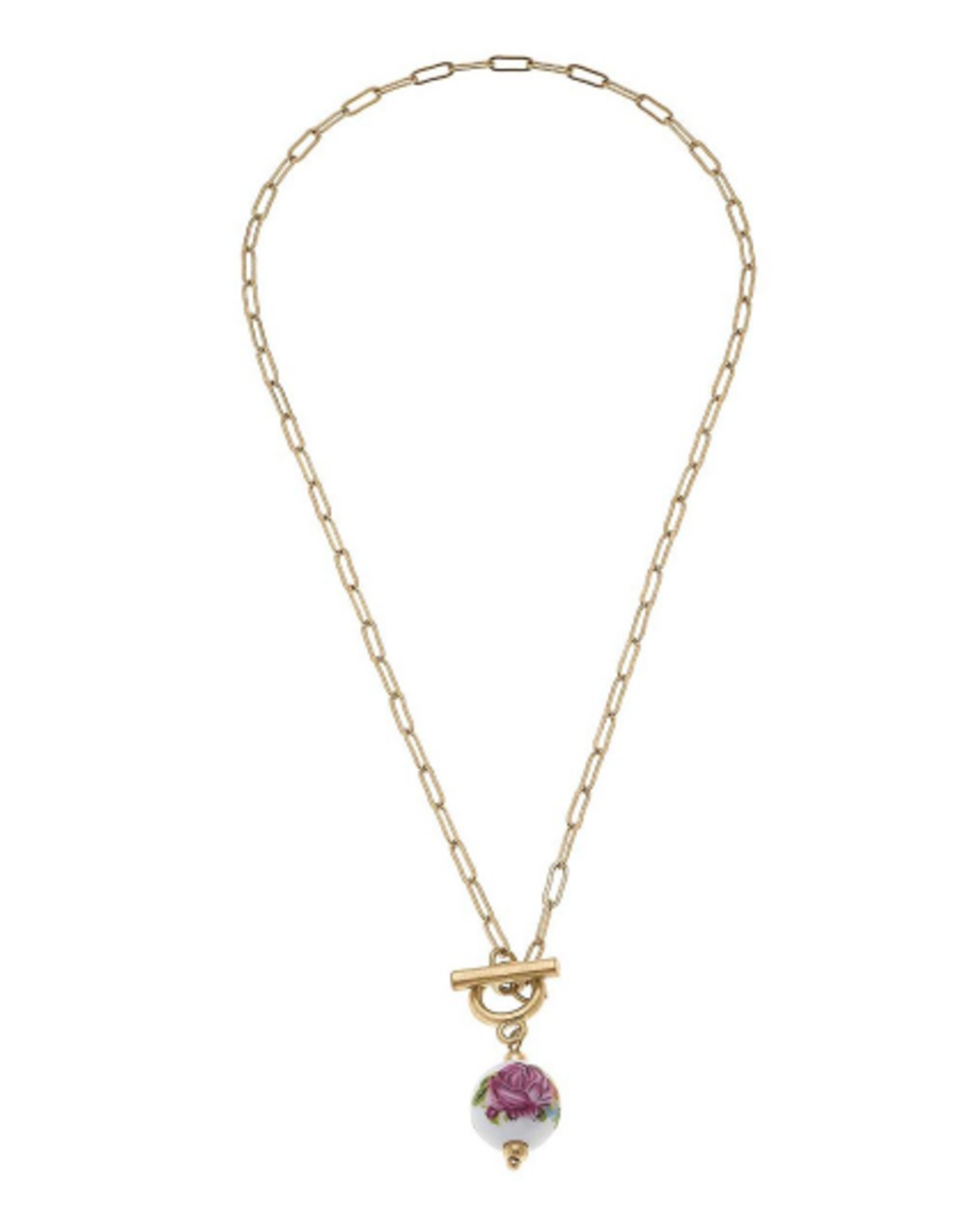 NECKLACE PORCELAIN ROSE T-BAR