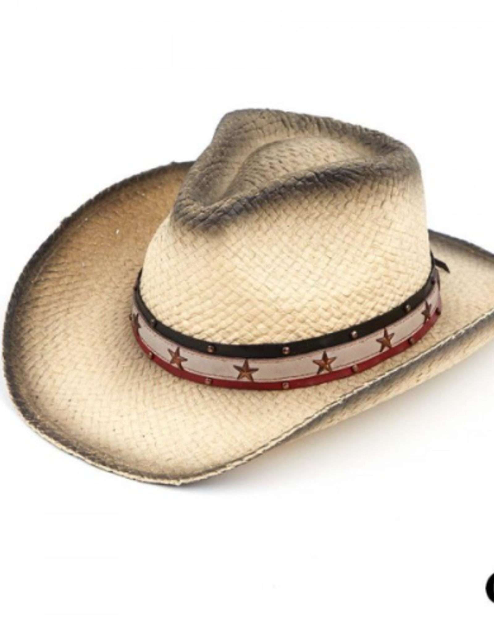 HAT LIGHT BLACK STAINED STRAW COWBOY W/STAR TRIM