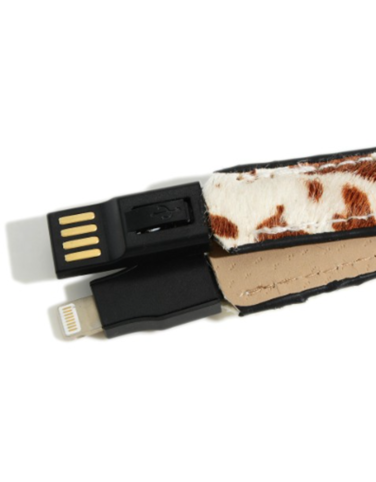 KEY CHAIN FAUX LEATHER ANIMAL PRINT W/USB CHARGE CABLE