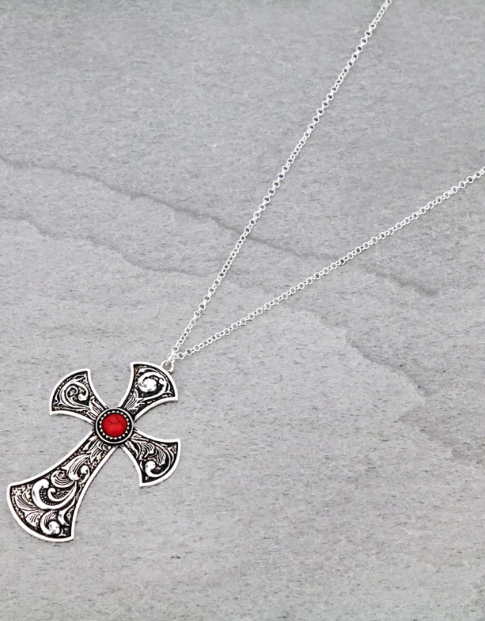 NECKLACE PATTERNED CROSS SEMI STONE ON CABLE CHAIN