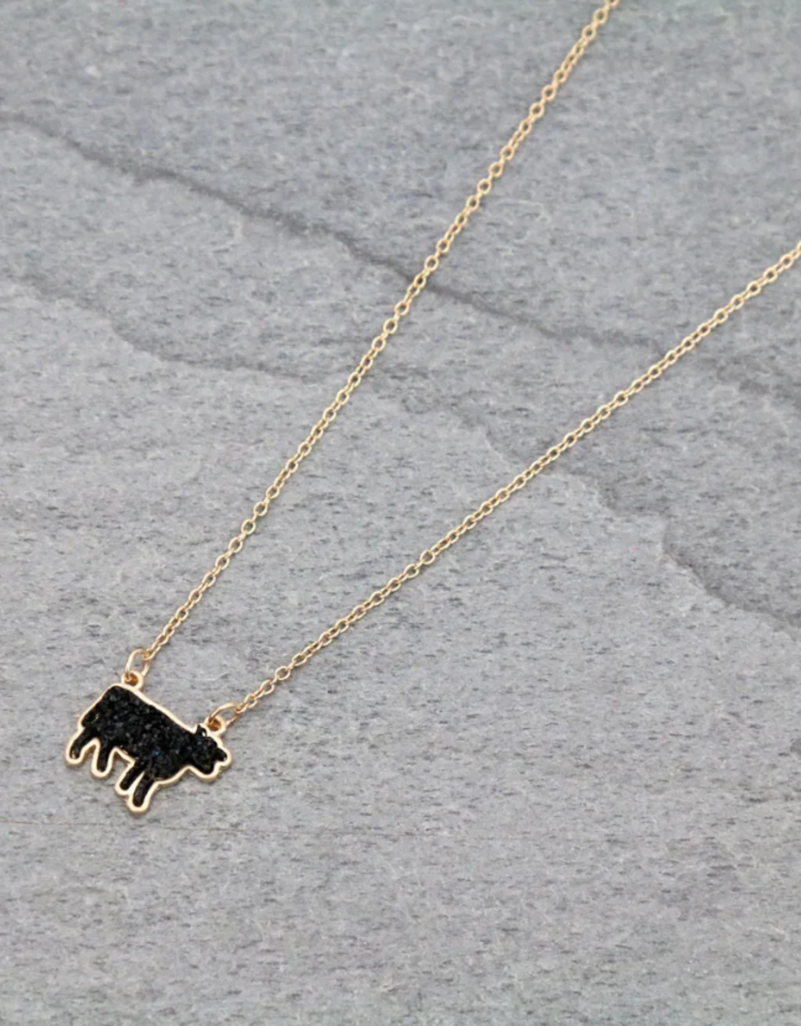 NECKLACE FARM ANIMAL COW DRUZY STONE