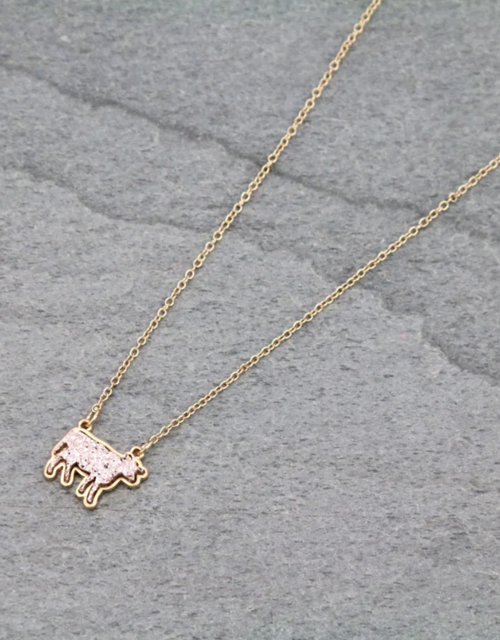 NECKLACE FARM ANIMAL COW DRUZY STONE