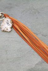 KEY RING DRUZY STONE W/LEATHER TASSEL