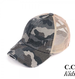 HAT C.C. KIDS VINTAGE DISTRESSED CAMO HIGH PONYTAIL MESH CAP