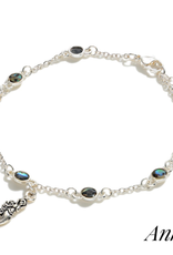 ANKLET SILVER CHAIN LINK W/IRIDESCENT ACCENTS & MERMAID CHARM