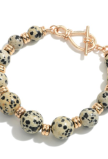 BRACELET STONE BEADED STRETCH W/GOLD ACCENTS