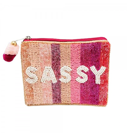 POUCH PINK STRIPE BEADED "SASSY"