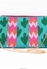 PURSE CACTUS & CHEVRON BEADED CANVAS HANDBAG