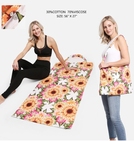 PURSE 2-IN-1 TOTE BAG THAT TURNS INTO BEACH TOWEL SUNFLOWER