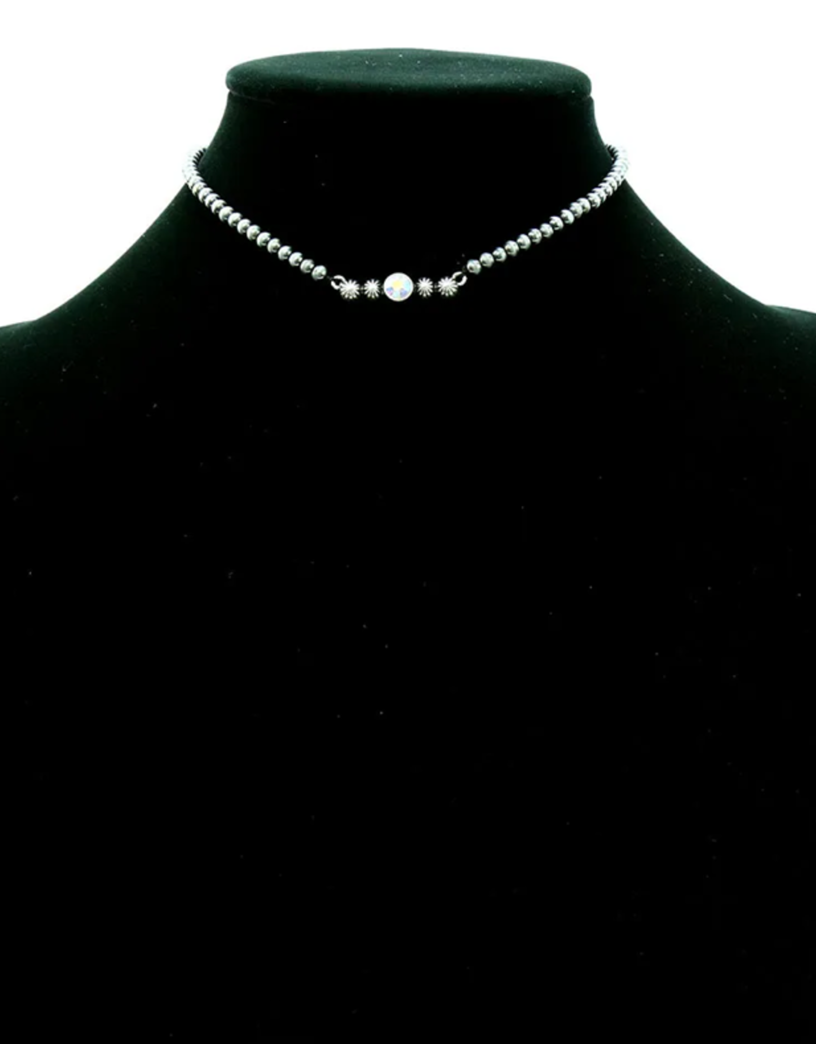 NECKLACE NAVAJO STYLE PEARL W/GLASS STONE BAR PENDANT