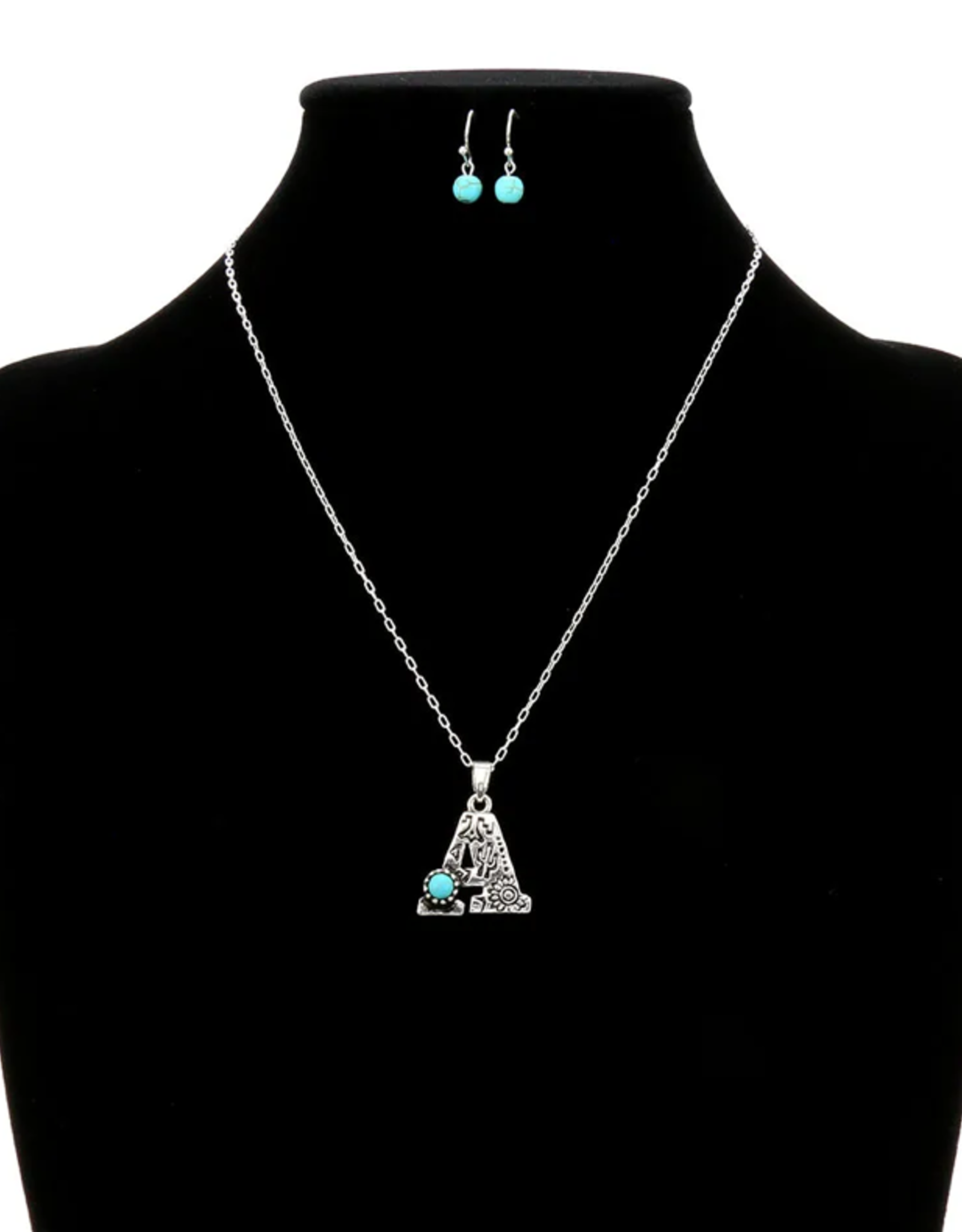 NECKLACE SET WESTERN INITIAL PENDANT W/EARRINGS