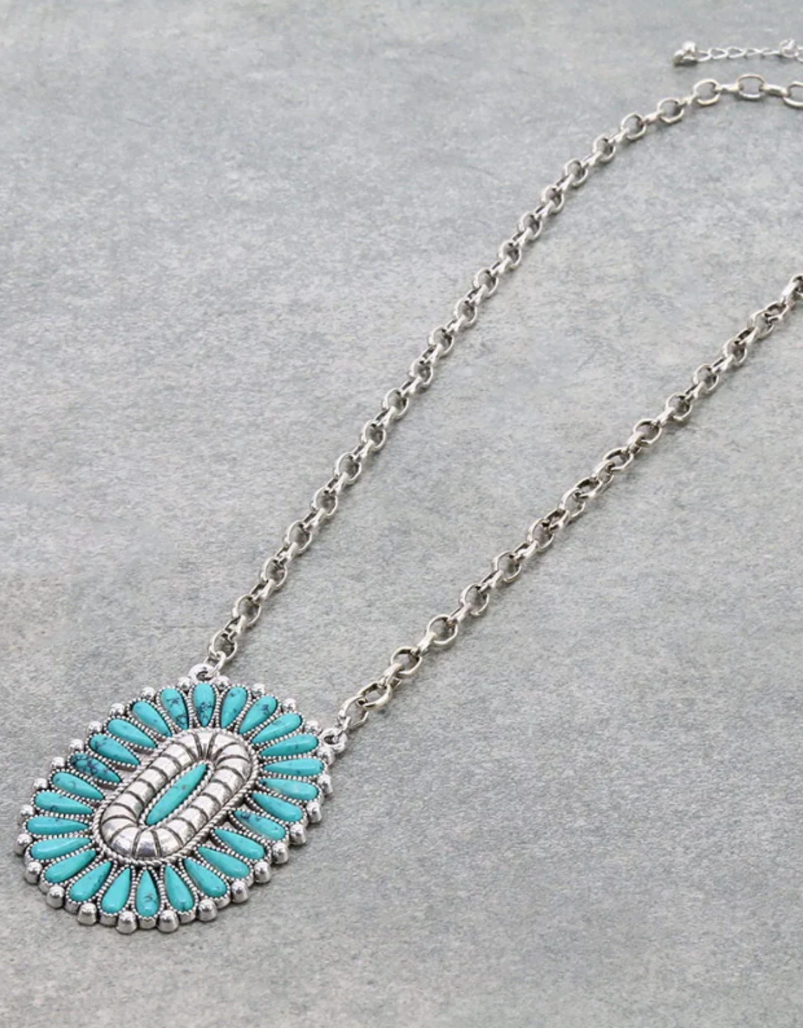 NECKLACE WESTERN TURQ CONCHO PENDANT W/CABLE CHAIN