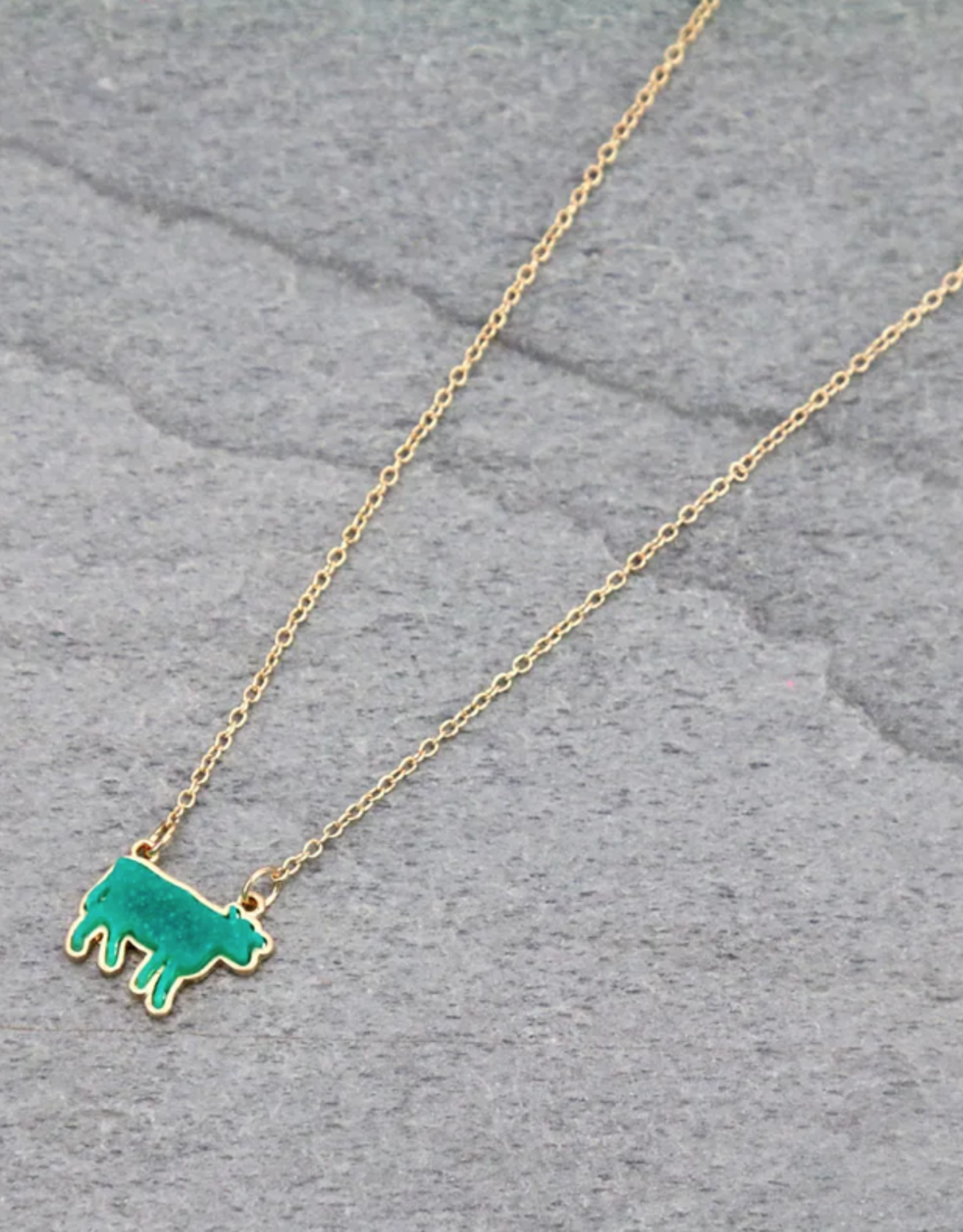 NECKLACE FARM ANIMAL COW DRUZY STONE