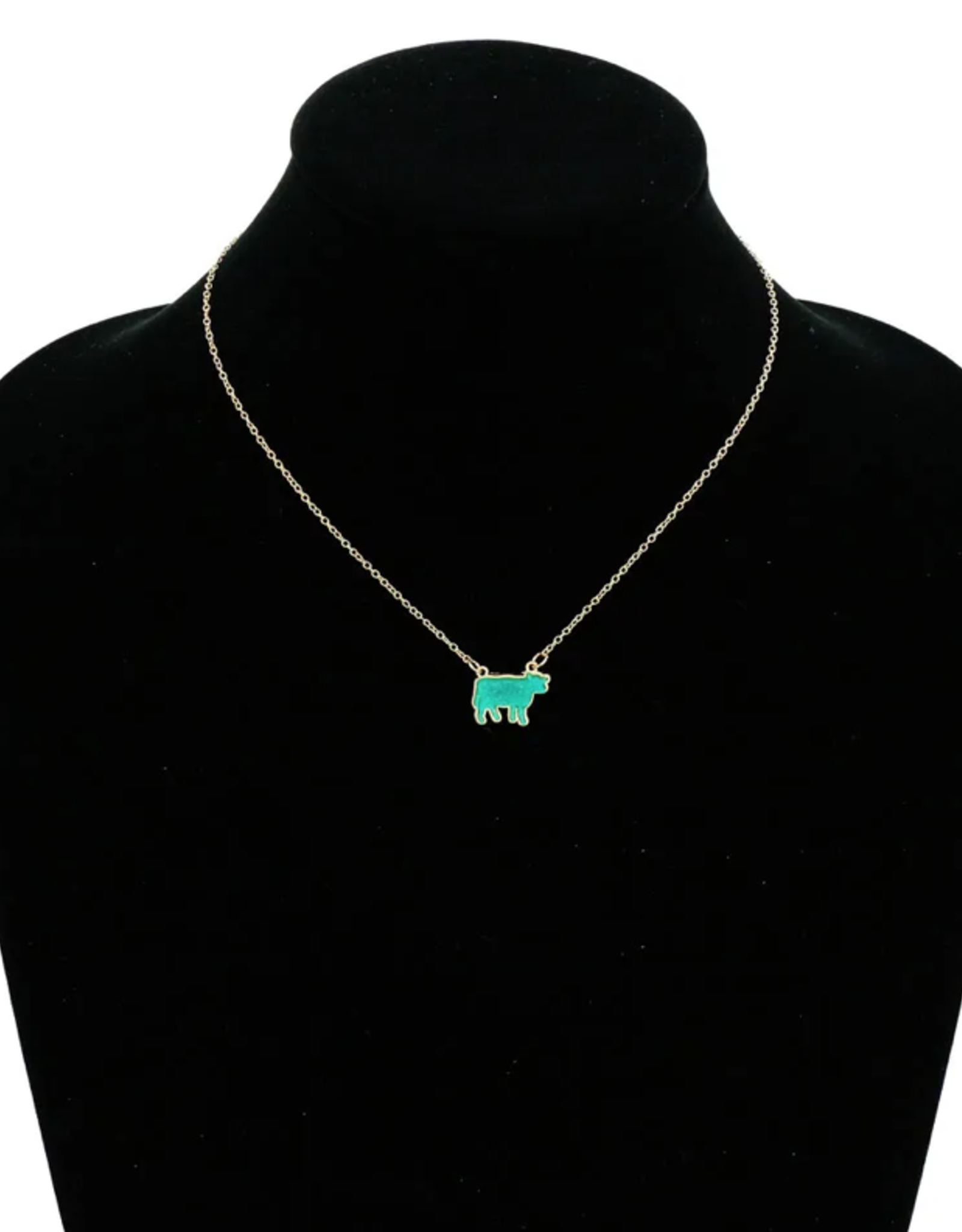 NECKLACE FARM ANIMAL COW DRUZY STONE