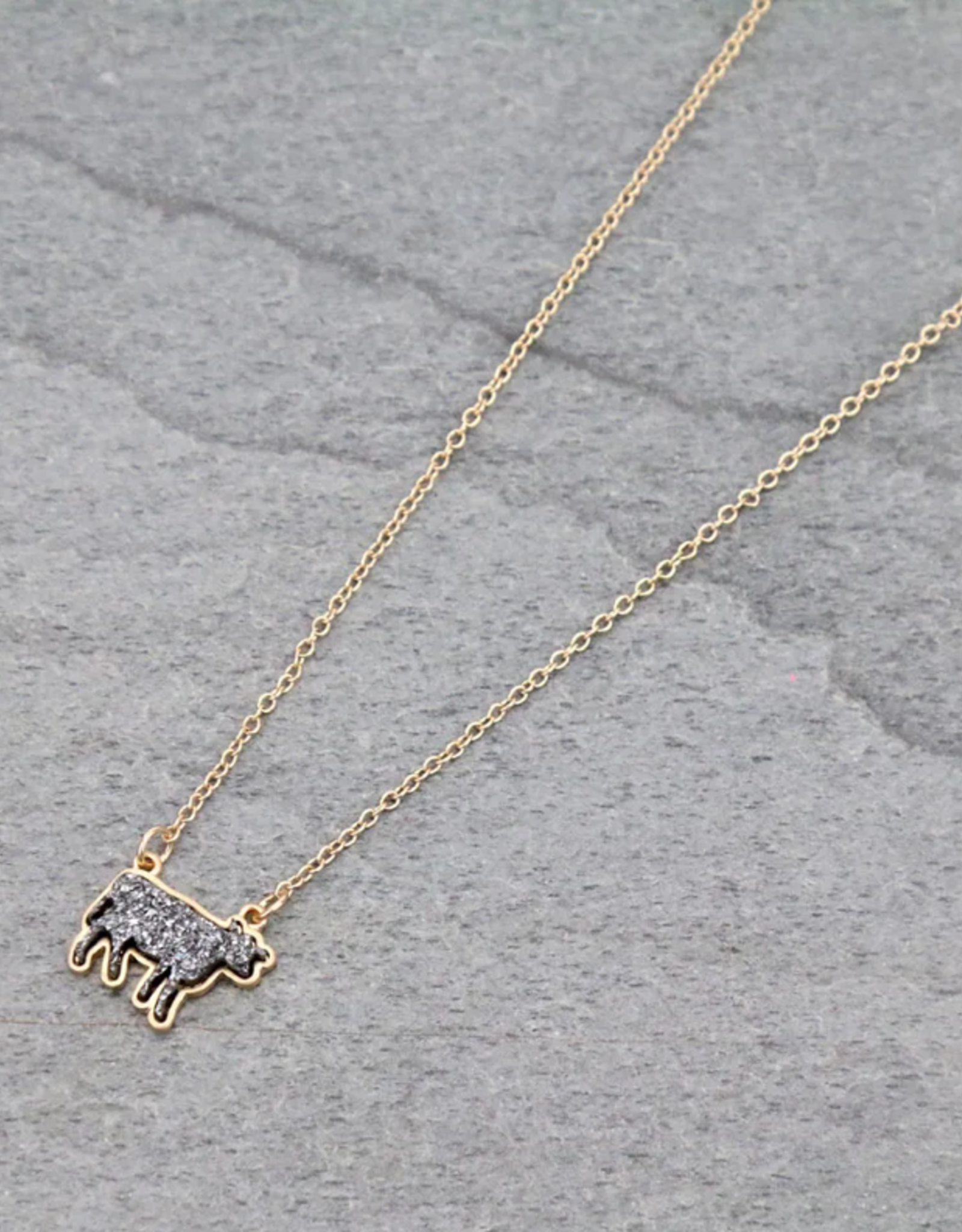 NECKLACE FARM ANIMAL COW DRUZY STONE