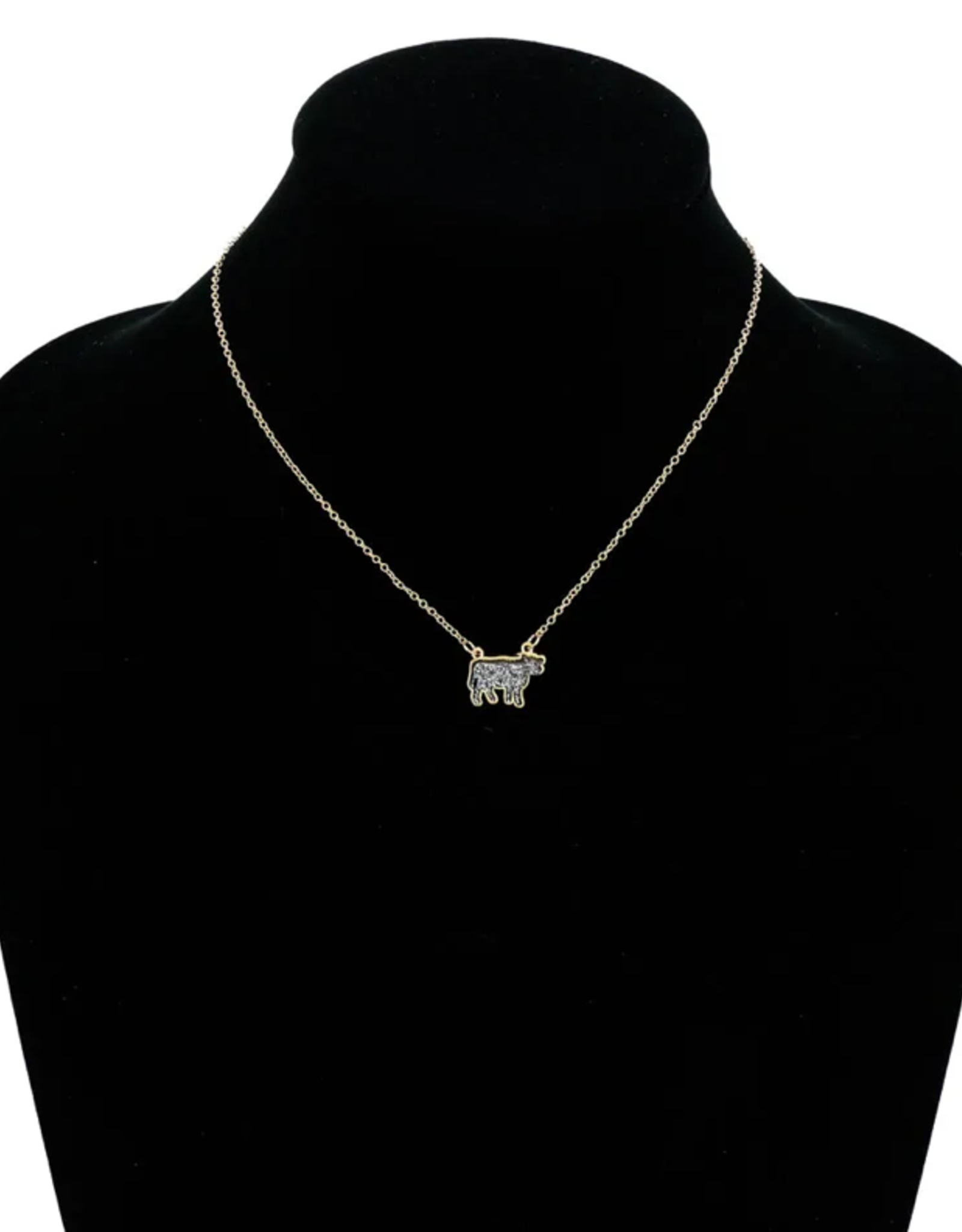 NECKLACE FARM ANIMAL COW DRUZY STONE
