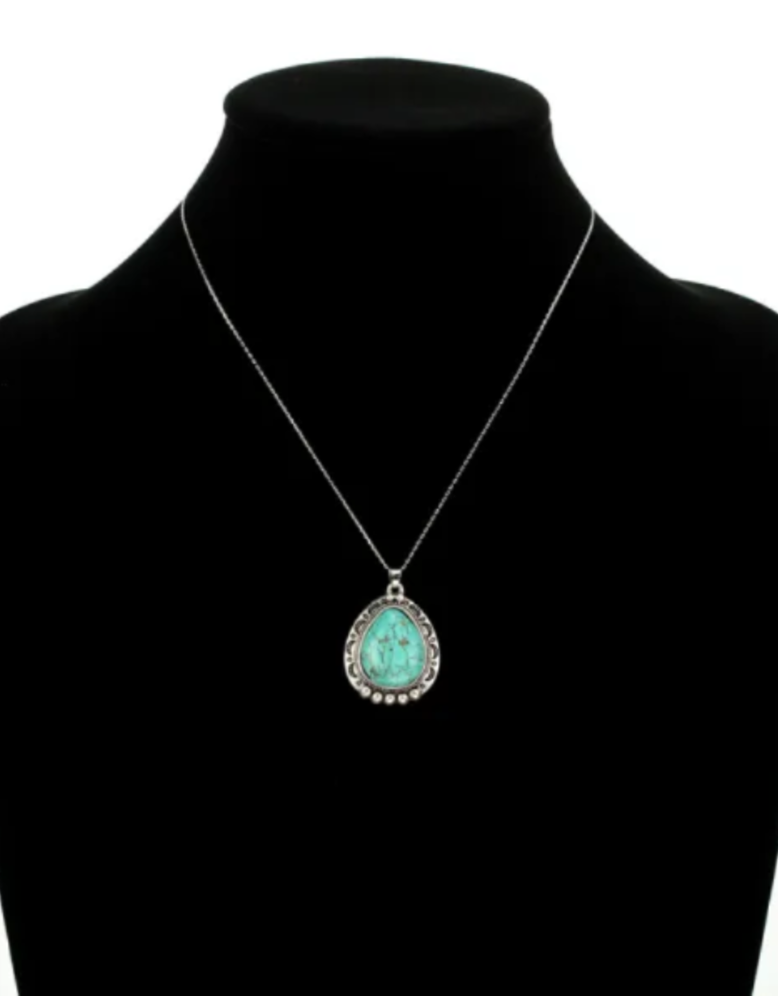 NECKLACE STERLING SILVER CHAIN W/NAT STONE PENDANT TEARDROP