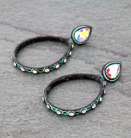 EARRING TEARDROP W/GLASS STONE STUD