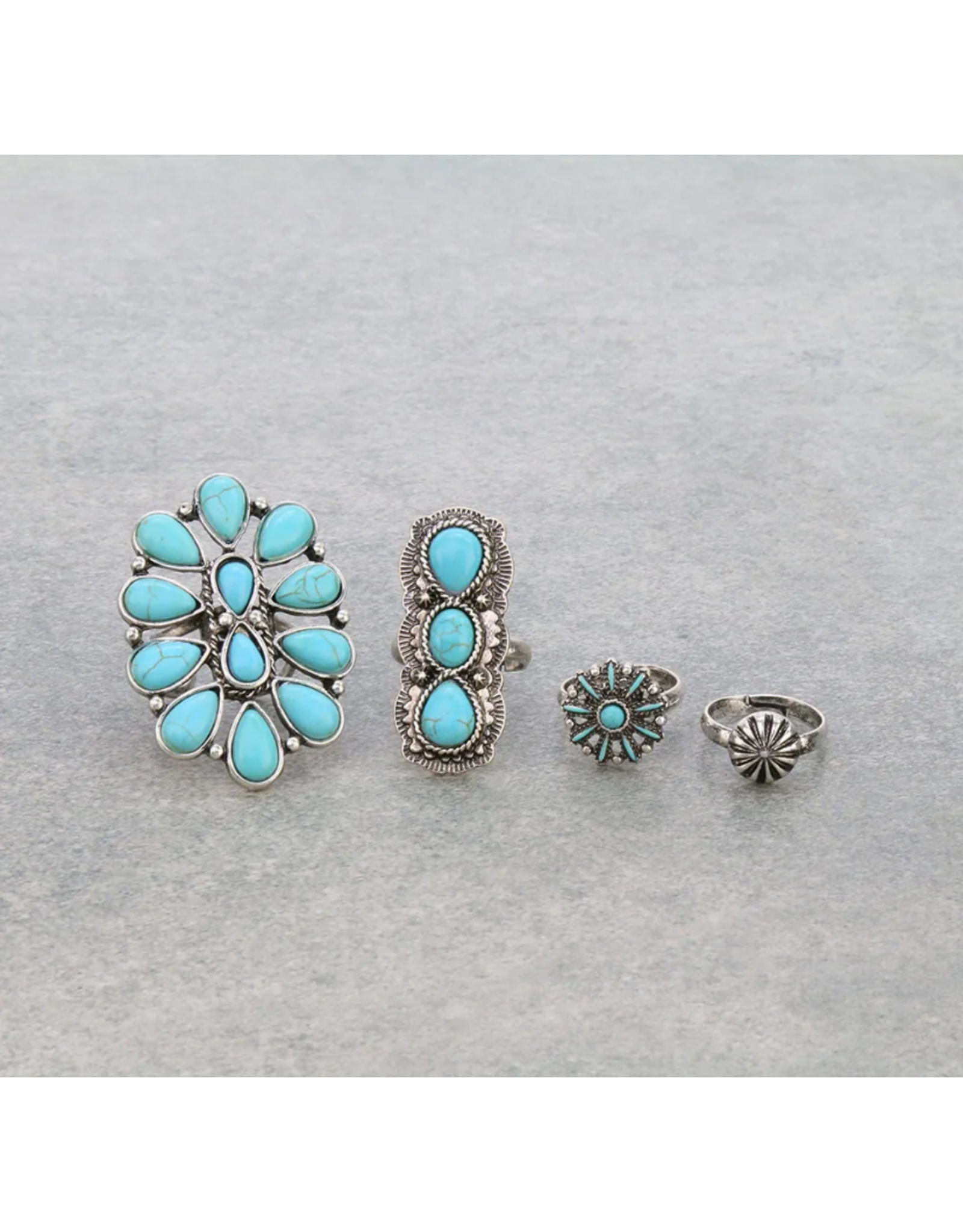 RING WESTERN DESIGN SEMI STONE TURQ 4-CUFF SET