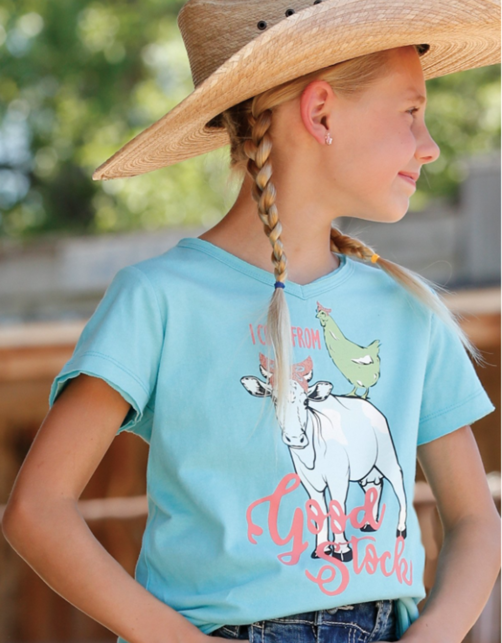 CINCH SHIRT GIRLS TEE BLUE "I COME FROM GOOD STOCK"